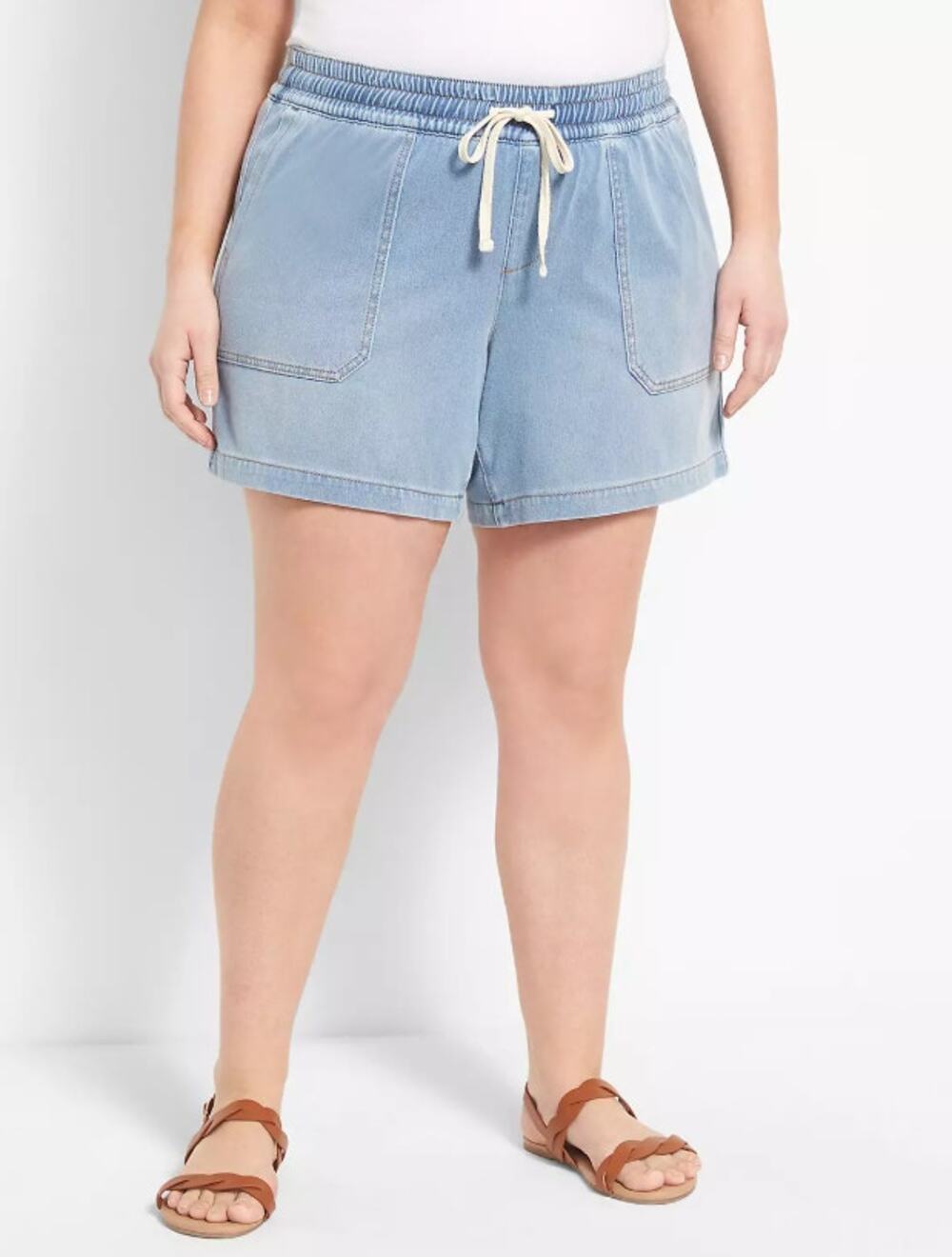 Lane Bryant Denim Short Sz 16 Blue Pull-On Stretch High Rise Plus Light Wash